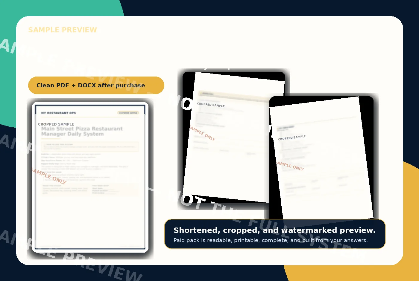 Cropped sample preview for a pizza shop restaurant manager daily system