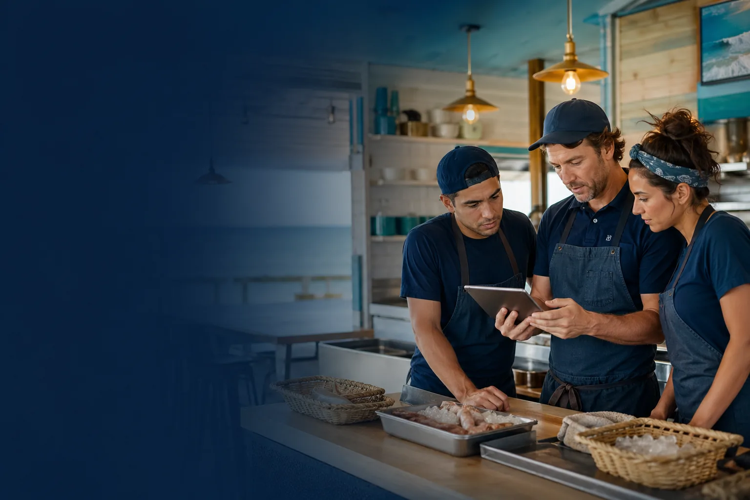 Restaurant team reviewing shift handoff notes
